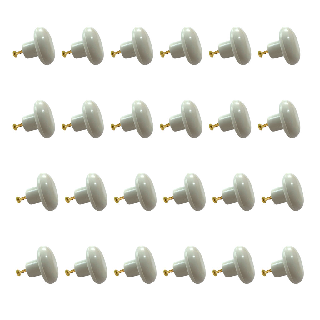 Kit 24 Puxadores Bolinha Redondo Branco Porta Gaveta Armário