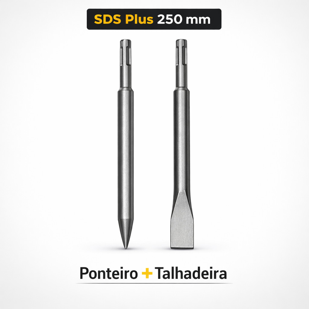 Ponteiro e Talhadeira SDS Plus 250 mm (25cm) Para Martelete Uso em Demolição e Abertura de Canaletas