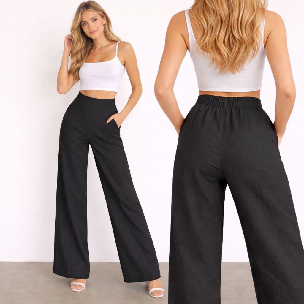 2 Calça Pantalona LINHO Premium Com Bolso PROMOÇÃO Tecido não Amassa em Oferta na Shopee