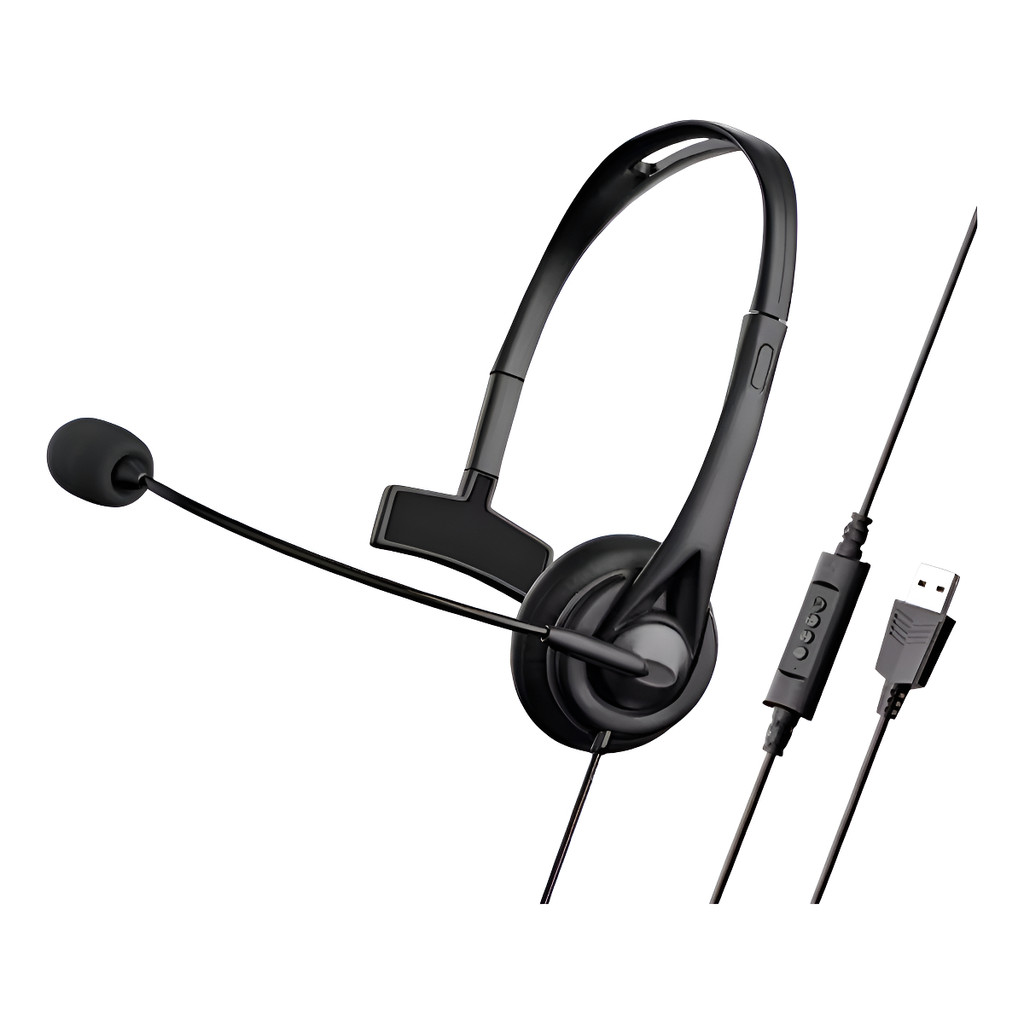 Headset Usb Monoauricular Fone Microfone Controle De Volume Preto Telemarketing