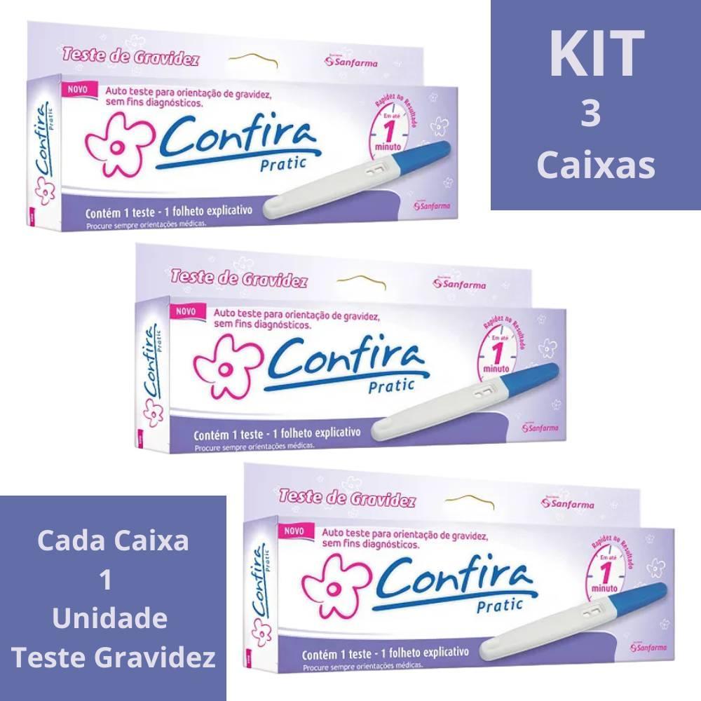 Kit 3 Testes De Gravidez Confira Pratic Tira Reagente - 1 Un Cada Caixa + Instrução de Uso em Oferta na Shopee
