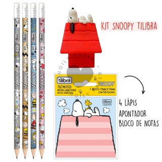 Kit Papelaria Snoopy - Tilibra Lápis Apontador Bloco de Notas Cola em Gel Escolar em Oferta na Shopee