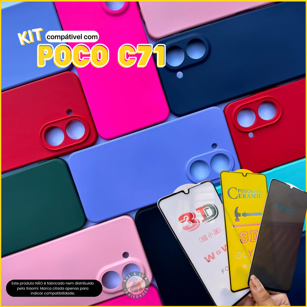 Kit Capa Capinha compatível com Xiaomi Poco C71 + Película 3D Cerâmica Privacida