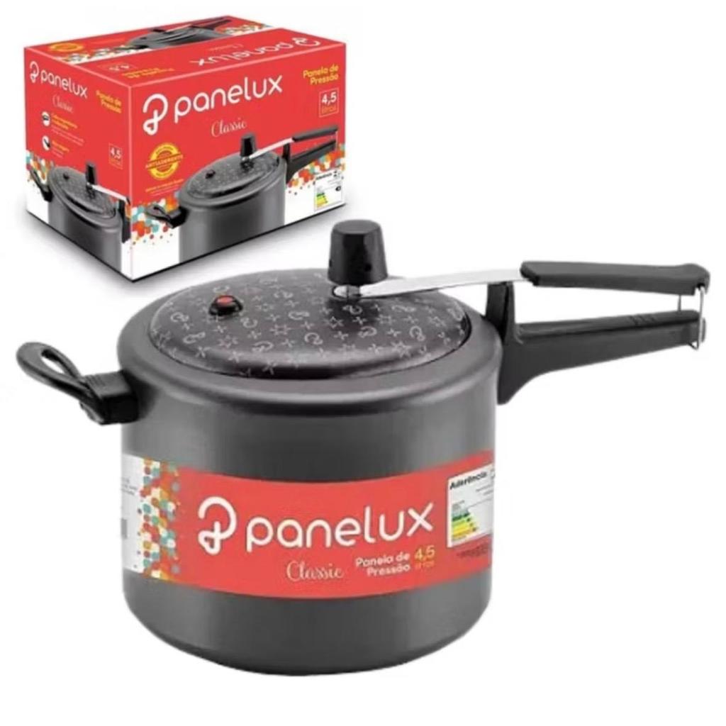 Panela de Pressão 4,5L Antiaderente Panelux com Trava de Segurança Alumínio Reforçado