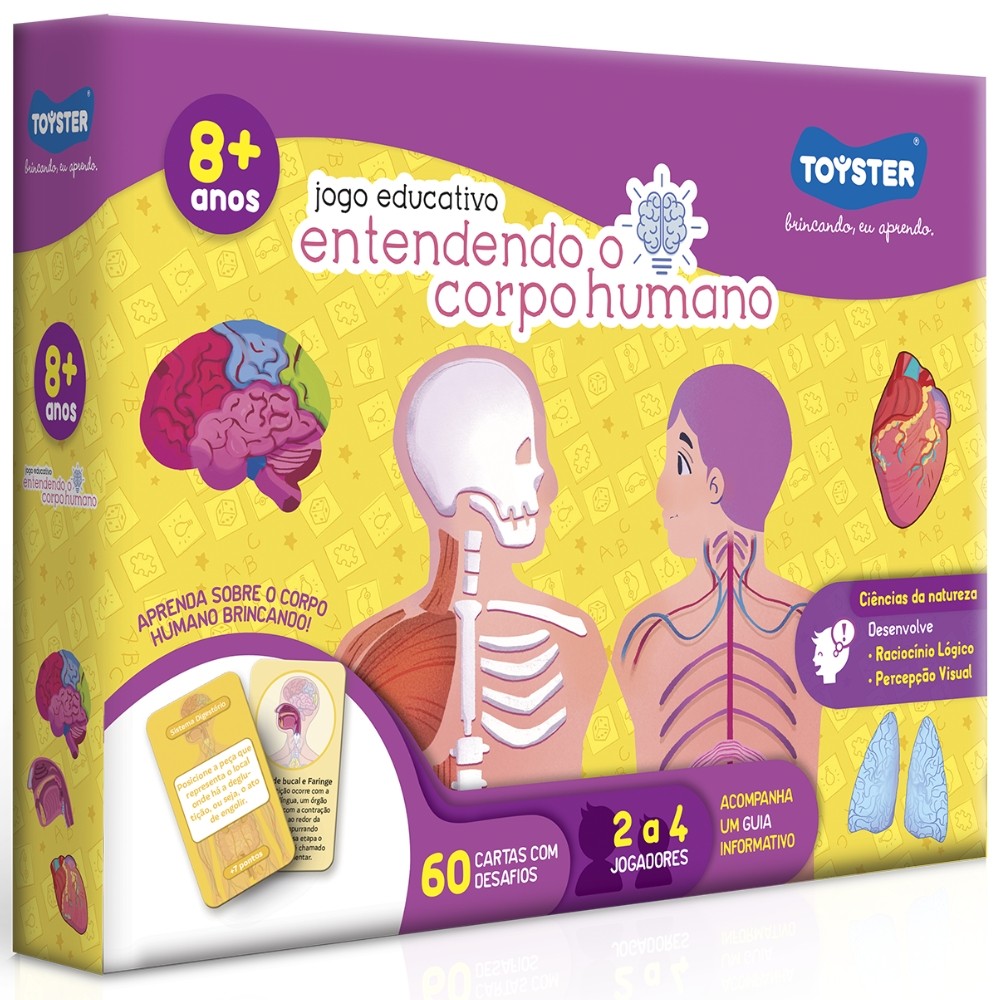 JOGO EDUCATIVO ENTENDENDO O CORPO HUMANO TOYSTER BRINQUEDO ÓRGÃO ESQUELETO OSSOS MÚSCULOS TABULEIRO em Oferta na Shopee