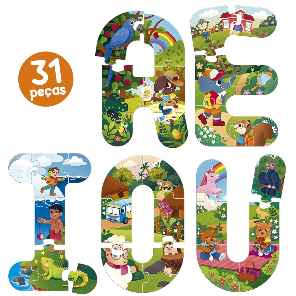 JOGO EDUCATIVO EXPLORANDO AS VOGAIS TOYSTER QUEBRA CABEÇA PUZZLE ALFABETO NOME A E I O U INFANTIL · foto 2