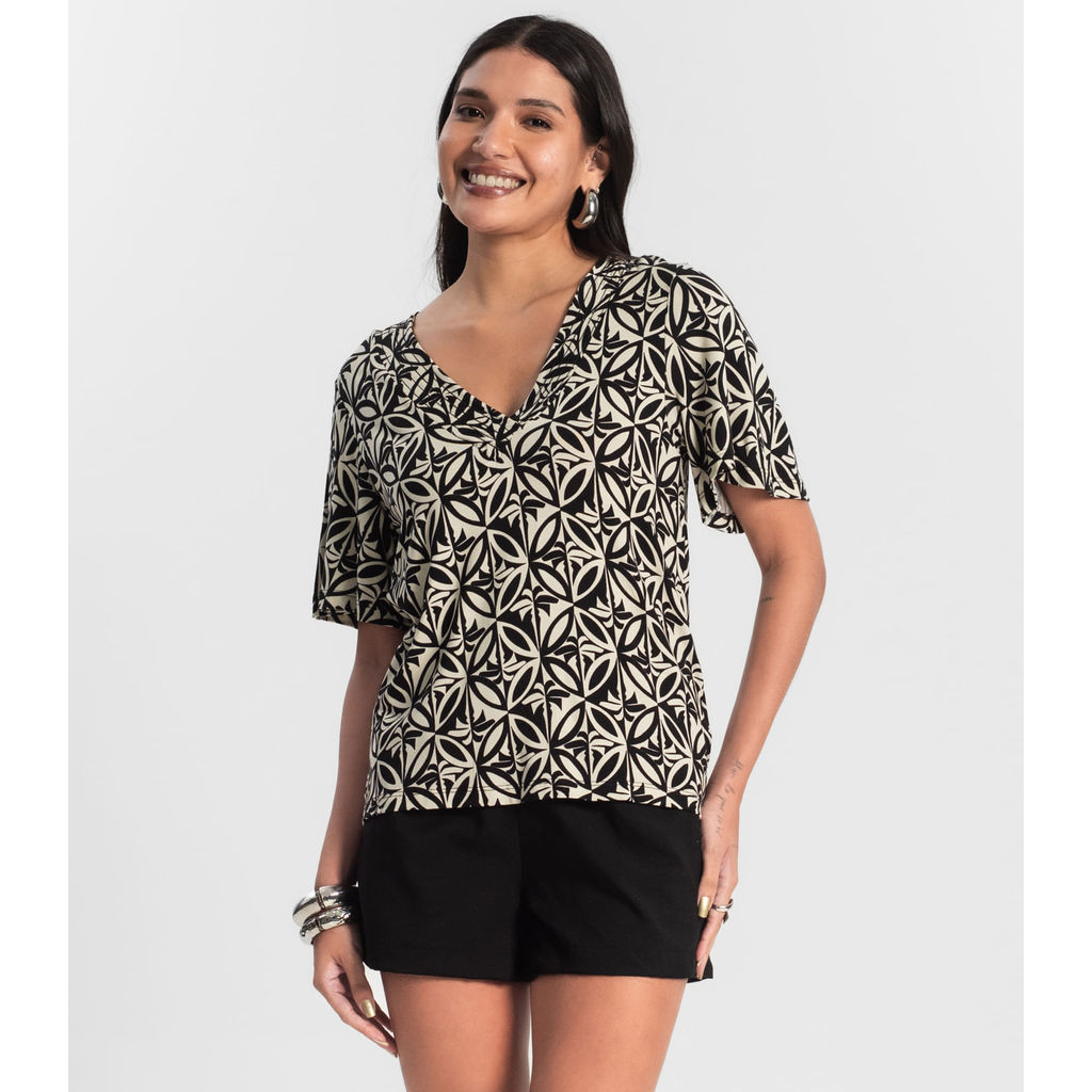Blusa Feminina Estampada Godê Rovitex Preto