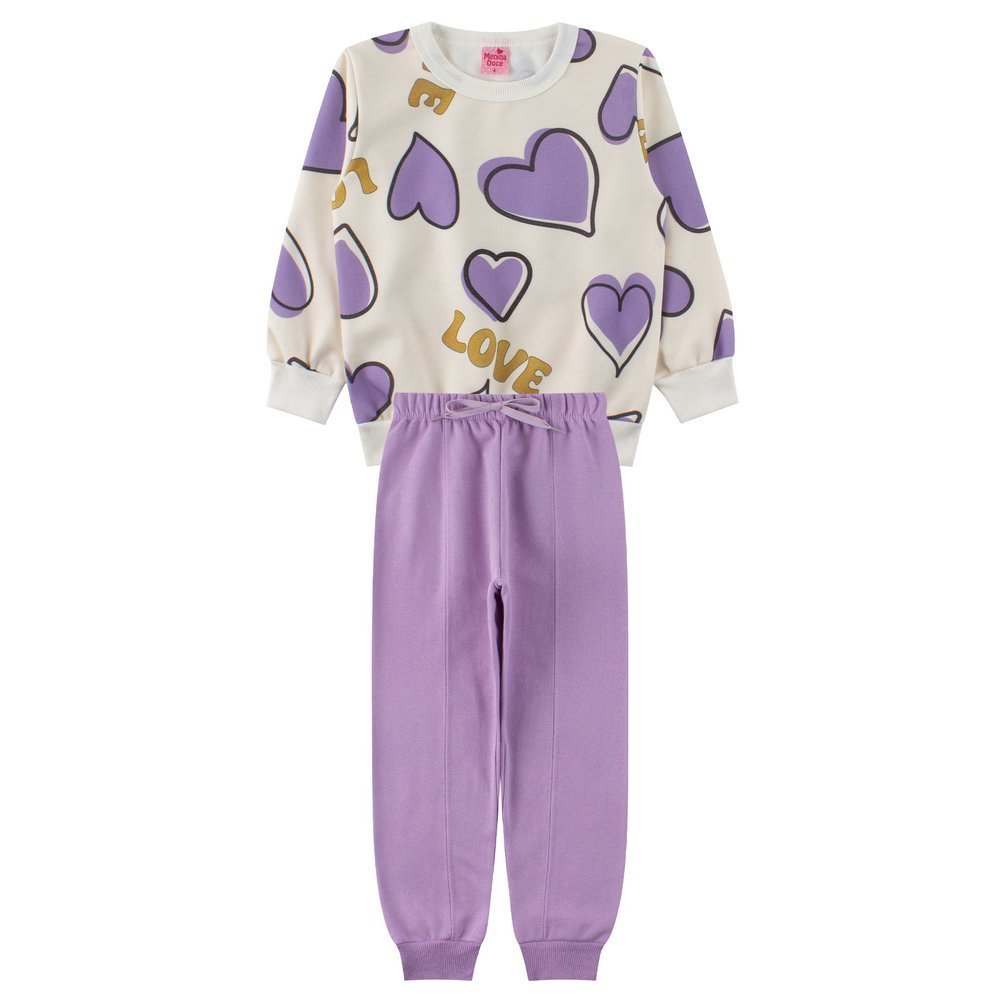 Conjunto Infantil Feminino Moletom Sublimado Peluciado/Moletom Peluciado Love - Menina Doce
