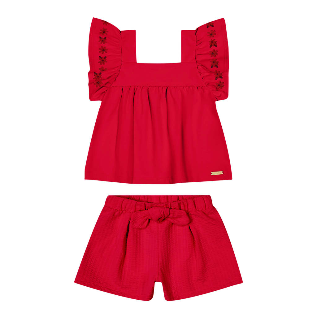 Conjunto Infantil Menina Margaridas Colorittá Vermelho