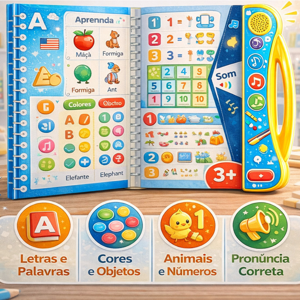 Livro Interativo com Som Infantil Bilíngue Português Inglês Multi Temas em Oferta na Shopee