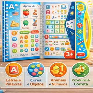 Livro Interativo com Som Infantil Bilíngue Português Inglês Multi Temas em Oferta na Shopee