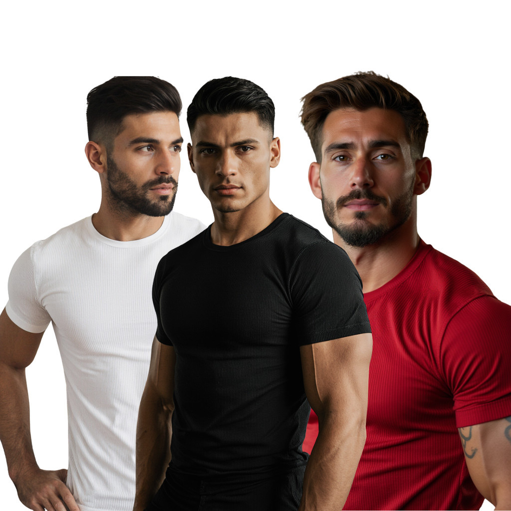 Camiseta Canelada Masculina Slim Justa Estilo Americana ribana estilosa Academia gringa
