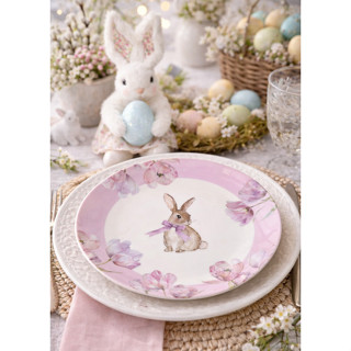 Prato Sobremesa Coelho Rosa em Melamina 20cm em Oferta na Shopee