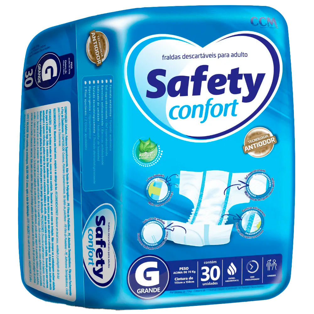 Fralda Geriátrica Safety Confort Tamanho G com 30 Unidades Descartáveis em Oferta na Shopee