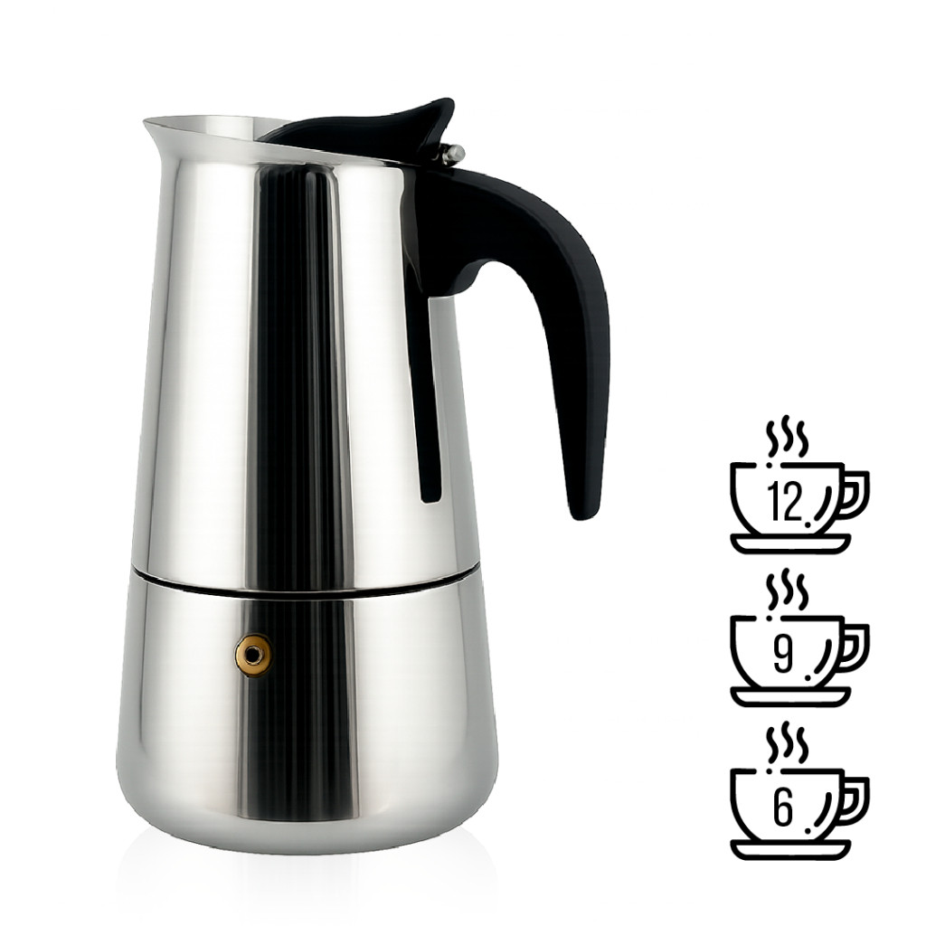 Cafeteira Italiana 600ml Aço Inox – Café Expresso Tradicional em Minutos | Serve até 12 Xícaras