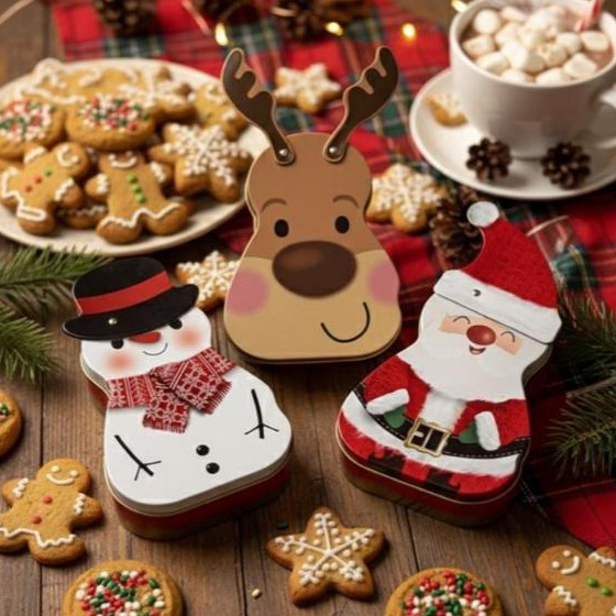 Lata de Natal Decorada com Tampa Metal Latinhas de Lembrancinha Biscoito Natalino Presente Decoração