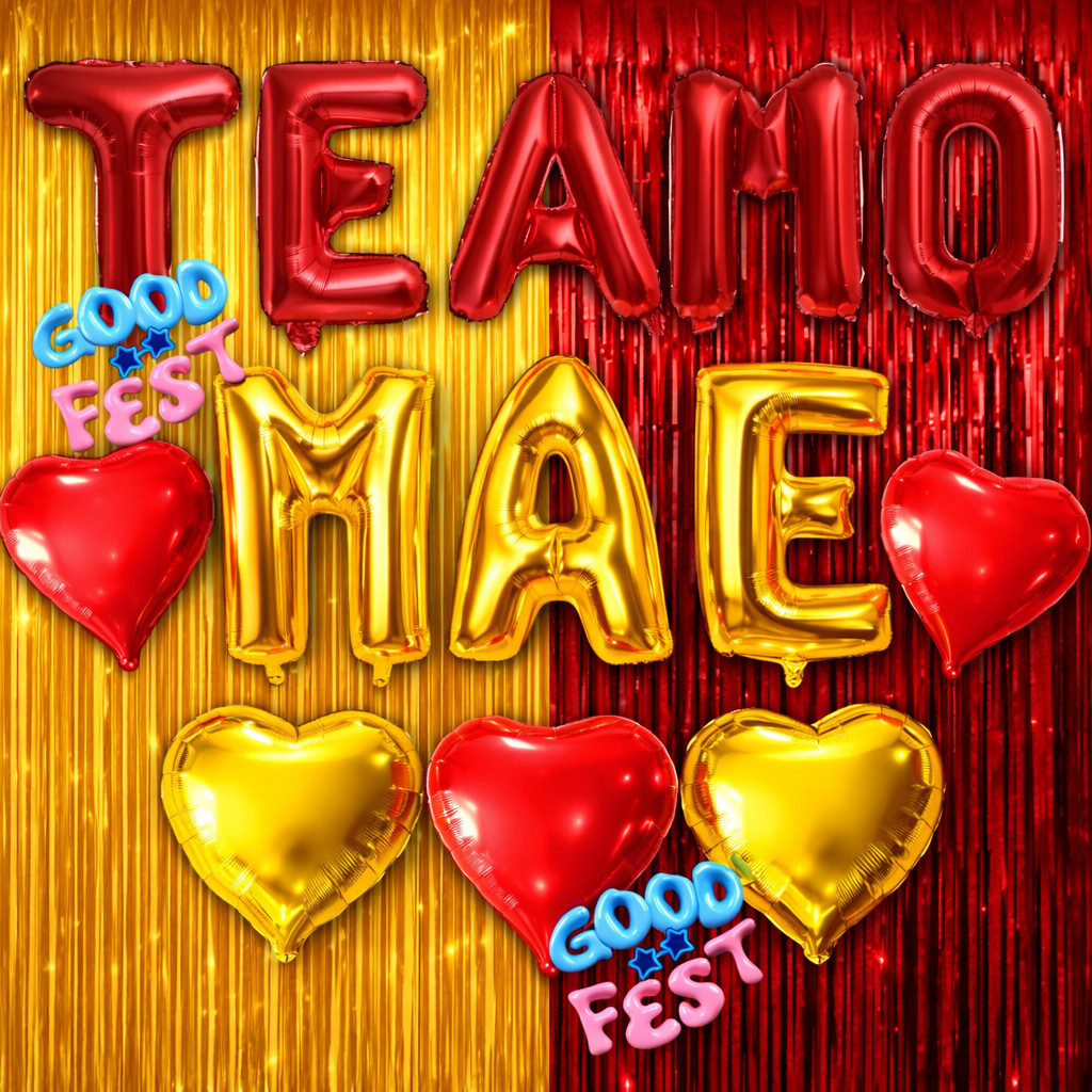 Kit Decoração Dia das Mãe, Completo 2 Cortinas + Te Amo + Mae + 5 Balão Coração, ou só 13 Balões S/Cortinas em Oferta na Shopee