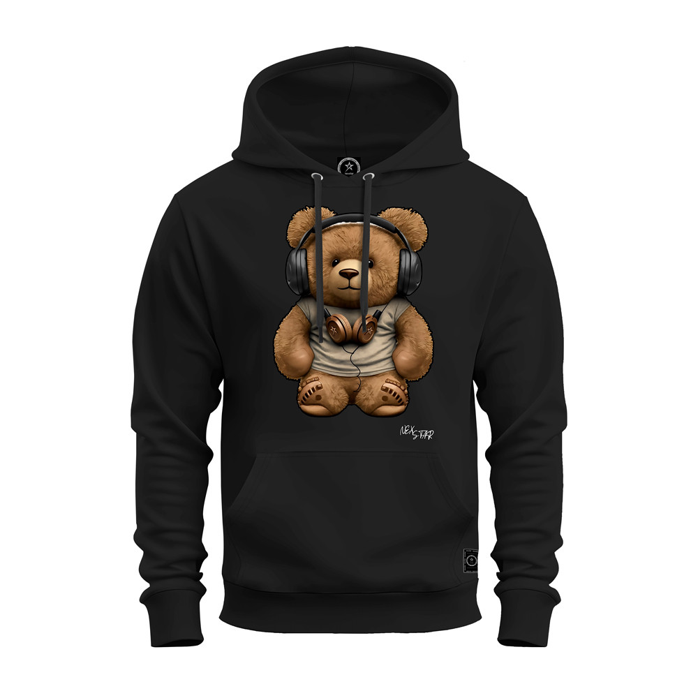 Moletom Canguru Flanelado Algodão Premium Confortável  Estampado Urso De Fone Tendência Unissex