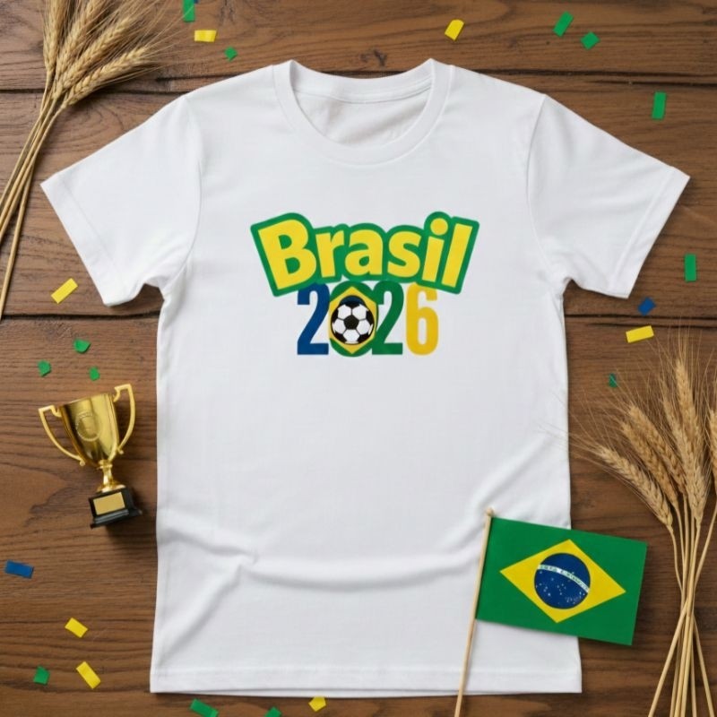 Camiseta Brasil 2026 Copa do Mundo | Torcedor Seleção | Unissex Branca Estampa Futebol Estampas em DTF.