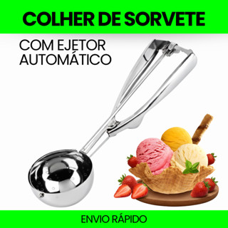 Colher Pegador de Sorvete Inox com Mola e Ejetor Automático - Kits com 1/2/3/5 Unidades em Oferta na Shopee