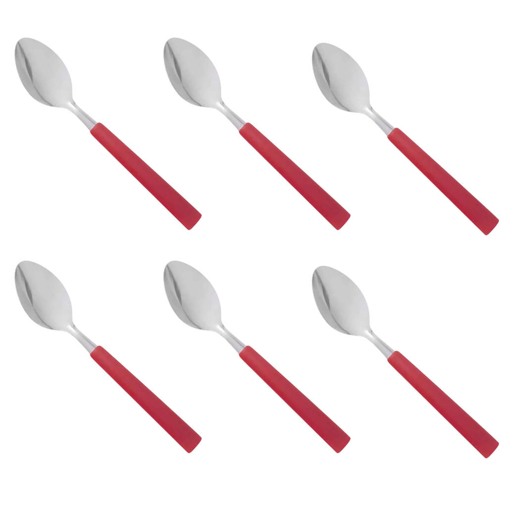 Kit 6 Colheres de Mesa Aço Inoxidável Cabo em Polipropileno Vermelho Linha Riviera - Brinox