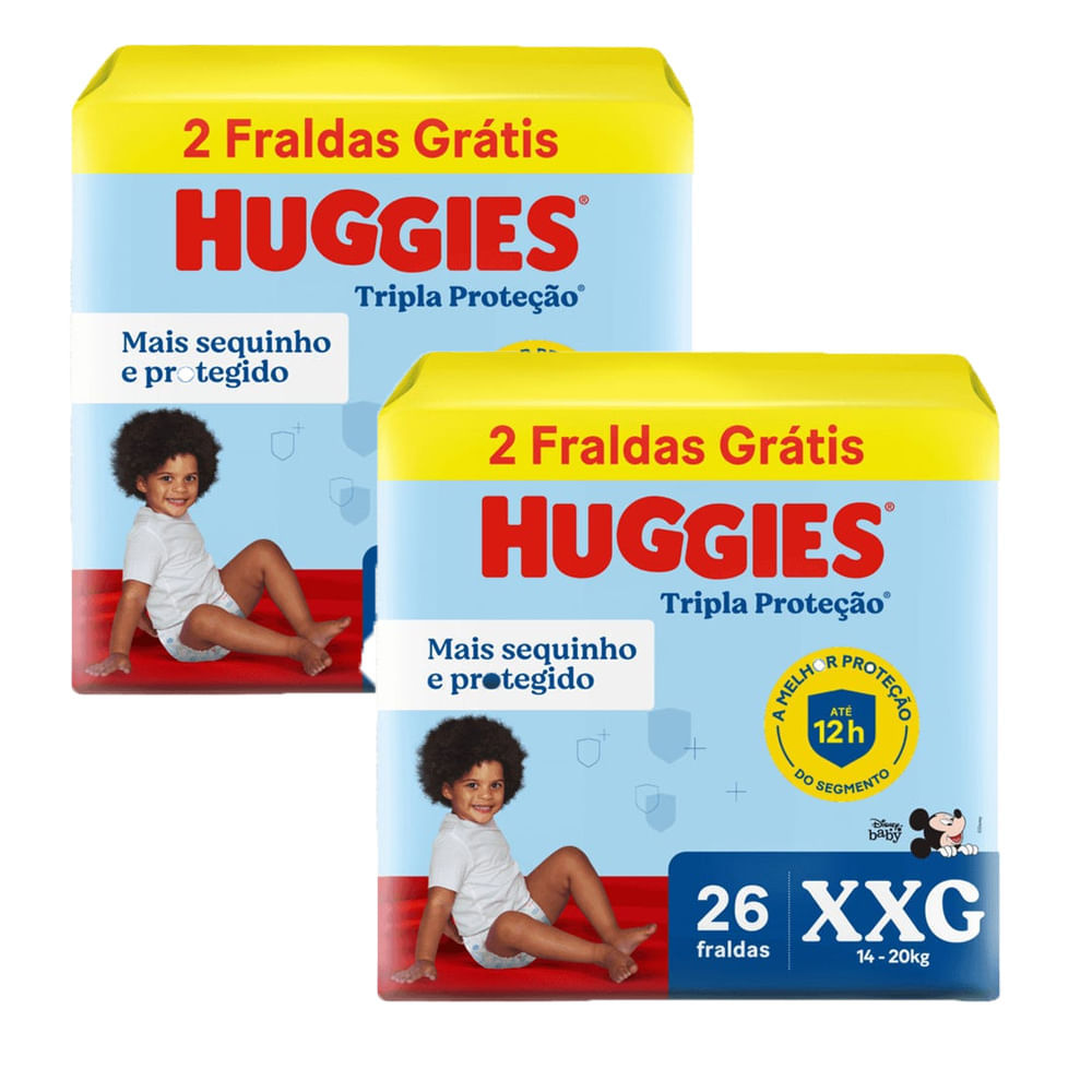 Kit 2 Fraldas Huggies Tripla Proteção Meguinha XXG - 52 Tiras em Oferta na Shopee