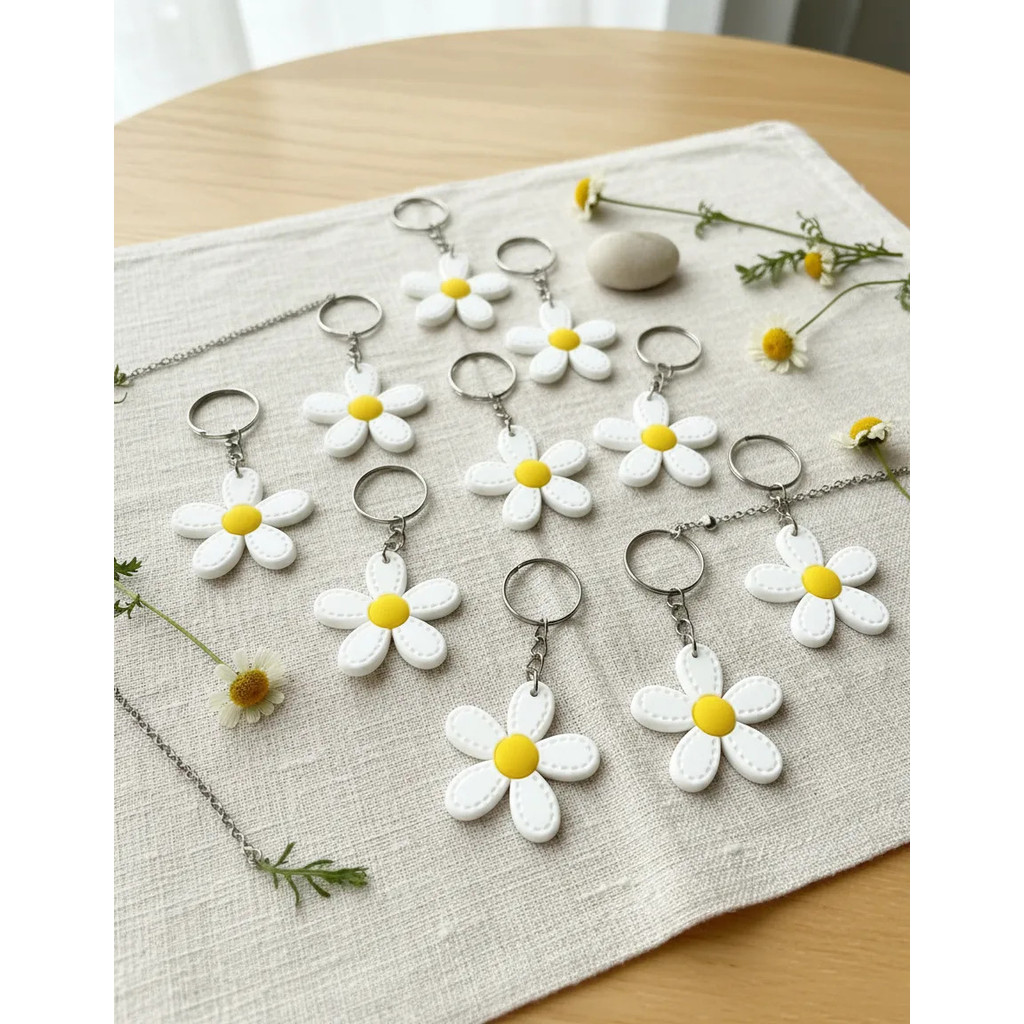 Chaveiro Flor Branca 10un Florzinha Emborrachada Lembrancinh