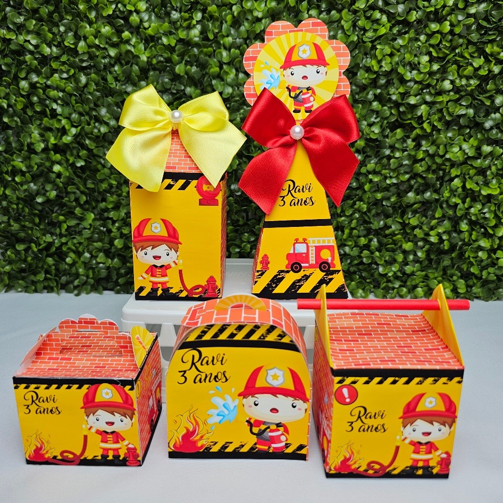 Kit Caixa Montada BOMBEIROS - Personalizados Festa Infantil - Aniversario - Kit festa - Lembrancinha