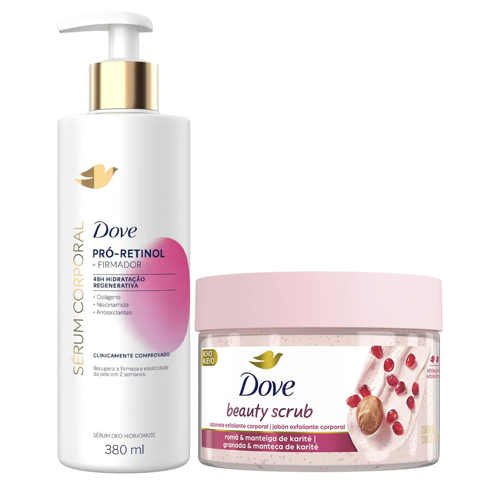 Kit Dove Sabonete Esfoliante Beauty Scrub Romã + Sérum Corporal Pró-Retinol 380ml em Oferta na Shopee