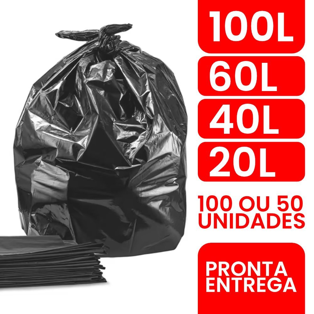 Não Rasga - Saco de Lixo Resistente de 100/60/40/20 litros com 100/50 unidades direto da Fábrica Sanito Preto -Econôm Re