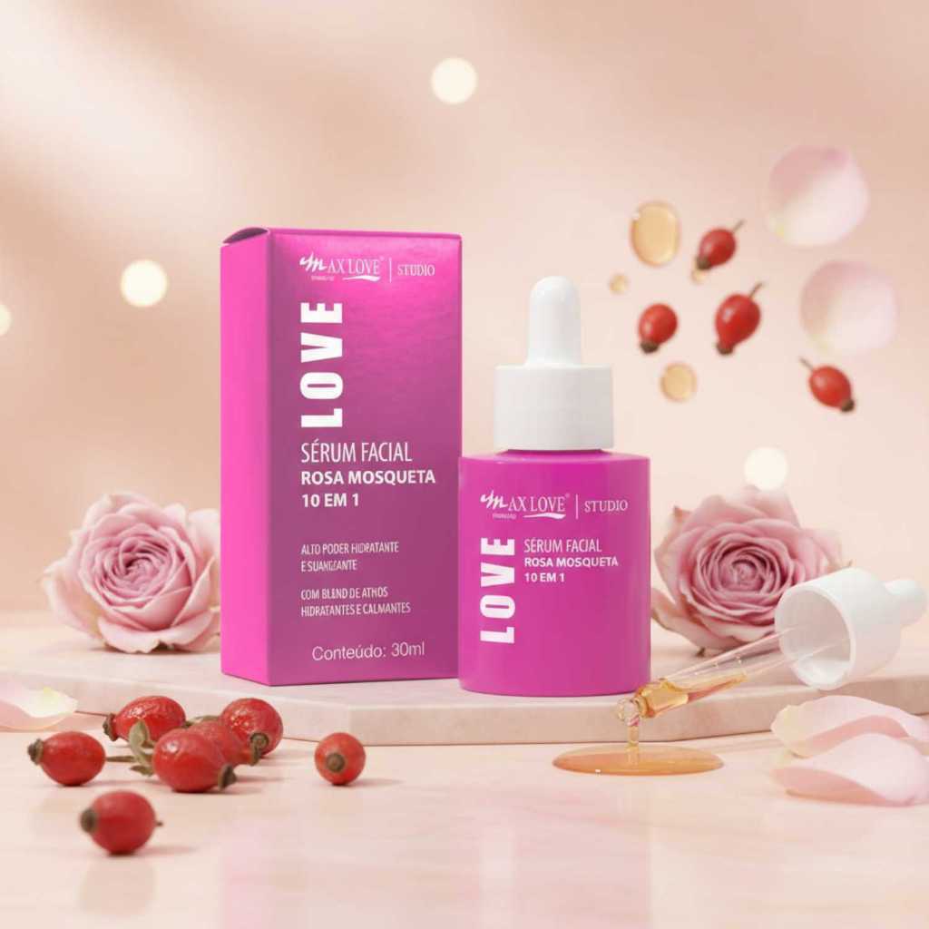 SÉRUM FACIAL ROSA MOSQUETA 10 EM 1 MAX LOVE — HIDRATAÇÃO, REGENERAÇÃO E LUMINOSIDADE