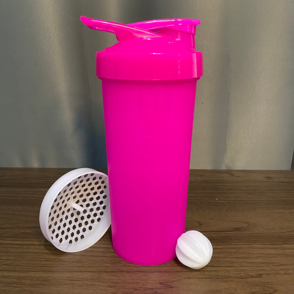 Coqueteleira Garrafinha Academia 750ml Rosa com Peneira e Esfera Misturadora