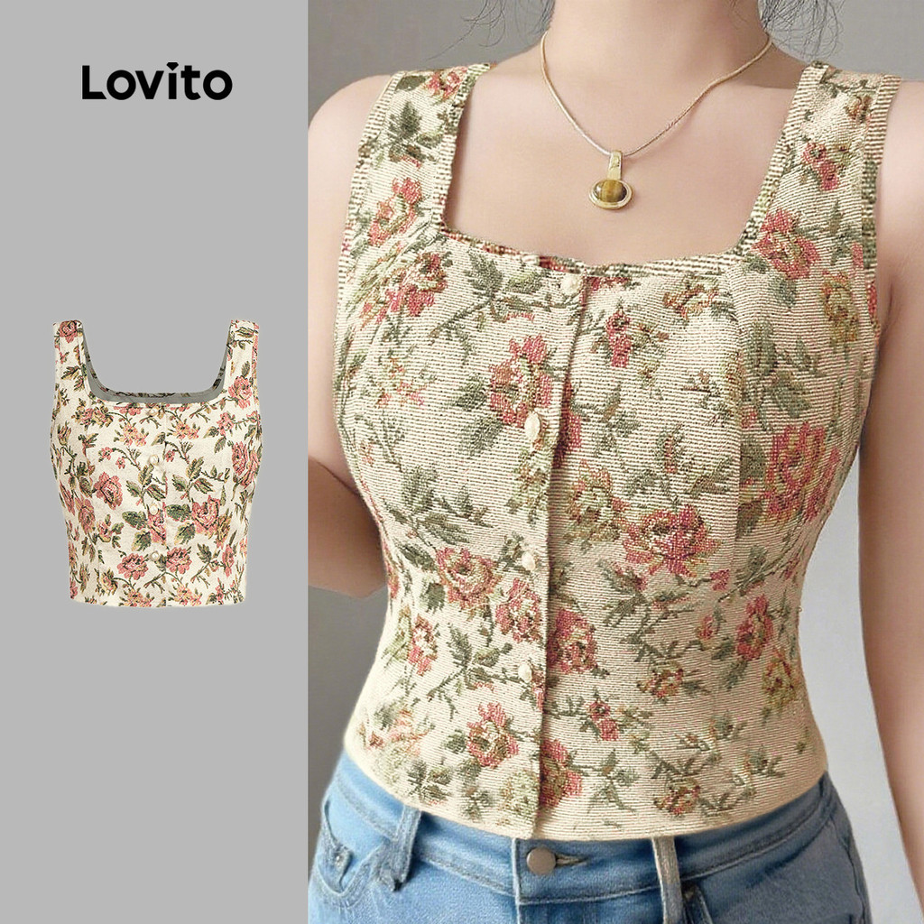 Lovito Camisa Casual de Botão Superior para Primavera/verão para mulheres L150ED200 em Oferta na Shopee