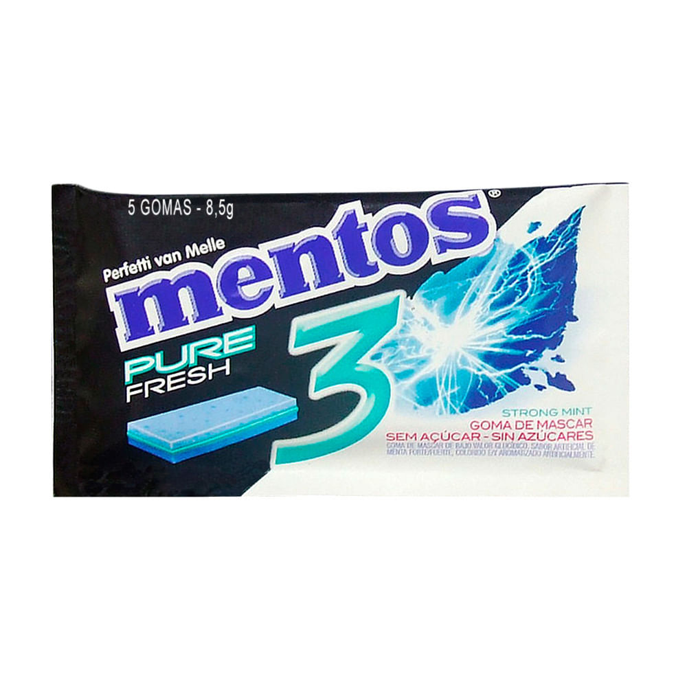 Chiclete Mentos Pure Fresh 3 Sabor Strong Mint Sem Açúcar 8,5g com 5 Unidades em Oferta na Shopee