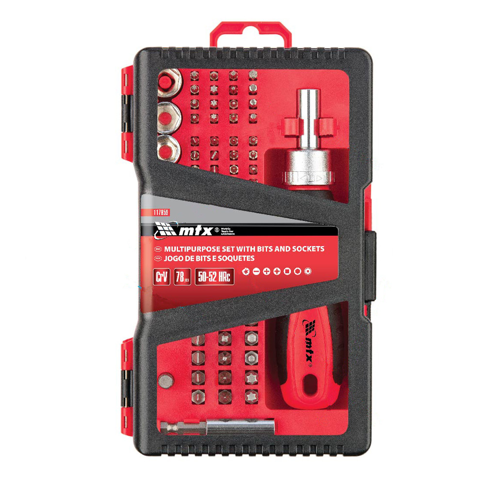Jogo de Bits e Soquetes Universal 78 Pçs CrV com Maleta MTX