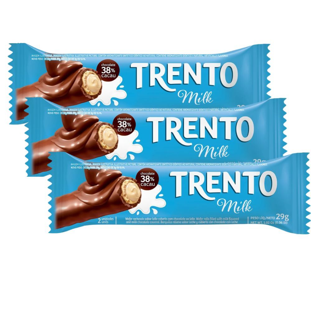 Kit 3 Chocolate Trento Milk Sabor Leite Coberto com Chocolate ao Leite 29g em Oferta na Shopee