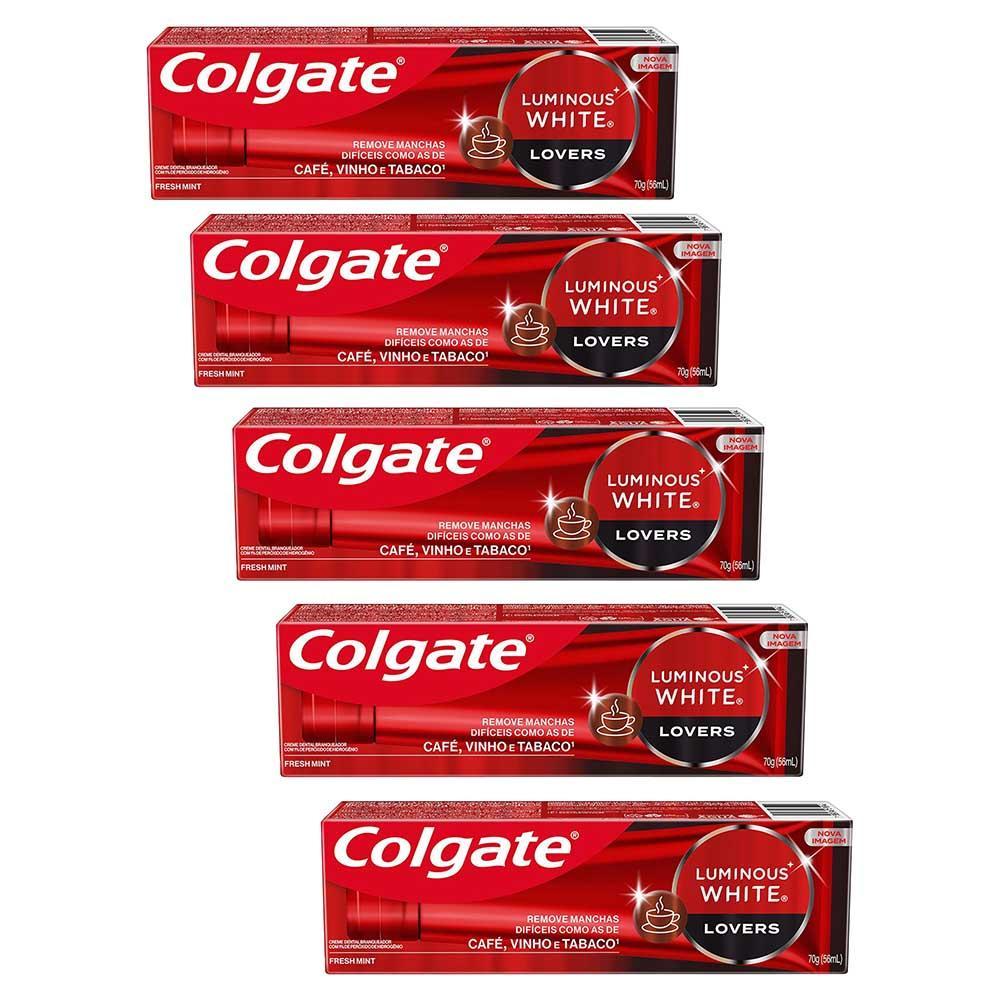 Kit 5 Cremes Dentais Colgate Luminous White Lovers Café 70g