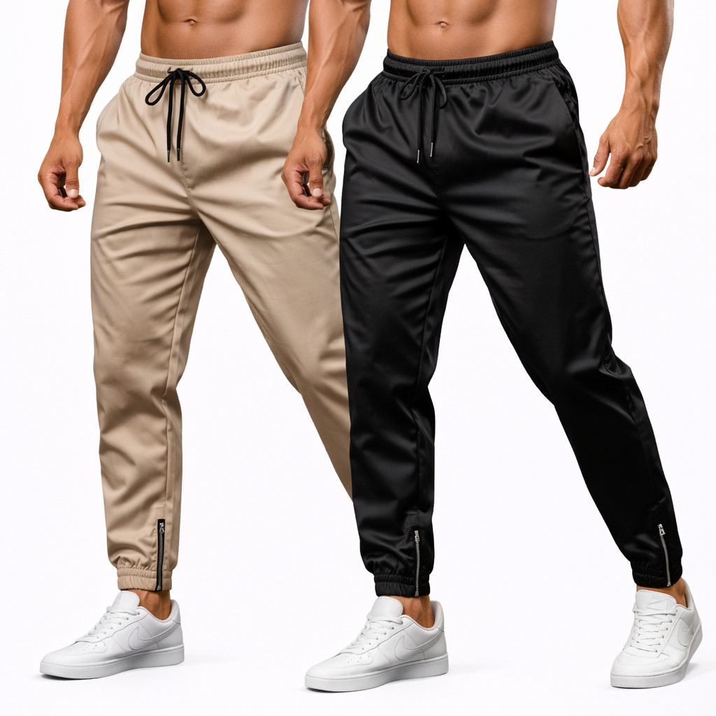 Kit 2 Calças Dry Fit Masculina Jogger Tactel Elastano com Cordão Zíper no Tornozelo Treino Academia