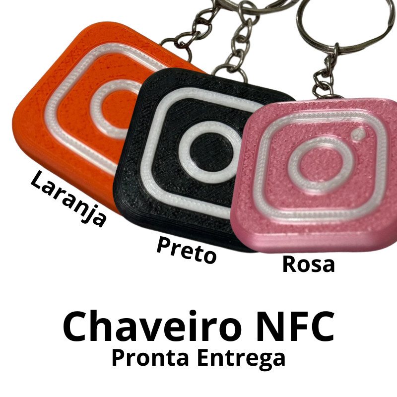 Chaveiro Instagram NFC Preto, Laranja e Rosa | Personalizado | Impressão 3D PLA