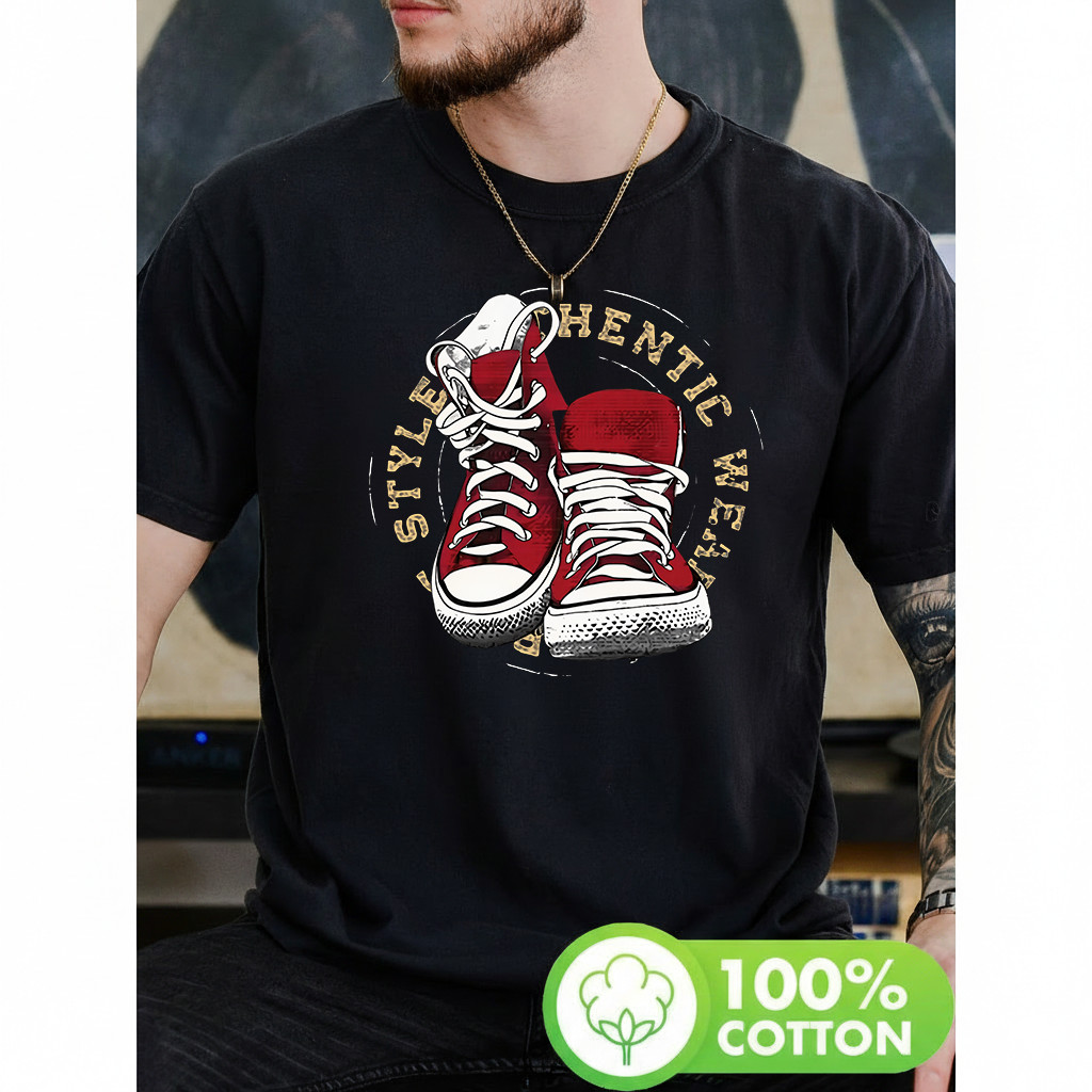 Camiseta Masculina Estampa tênis vermelho branco estilo casual atemporal moderna premium