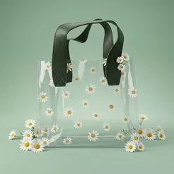 Sacola Transparente PVC com Alça de Couro Verde Musgo - Margarida - 18x20x10cm - 1 unidade - Rizzo