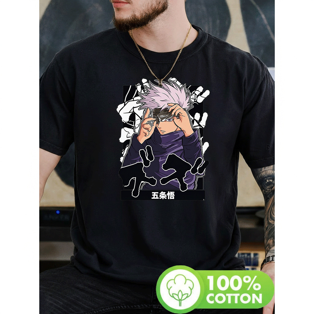 Camiseta Masculina Estampa Anime Jujutsu Kaisen Personagem Gojo Satoru Moderna Atemporal Estilosa Tendência