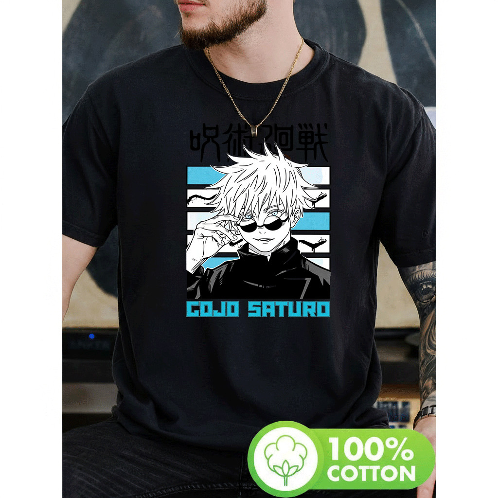 Camiseta Masculina Estampa Personagem Anime Gojo Satoru Jujutsu Kaisen Moderna Atemporal Estilosa Urbana Confortáveis