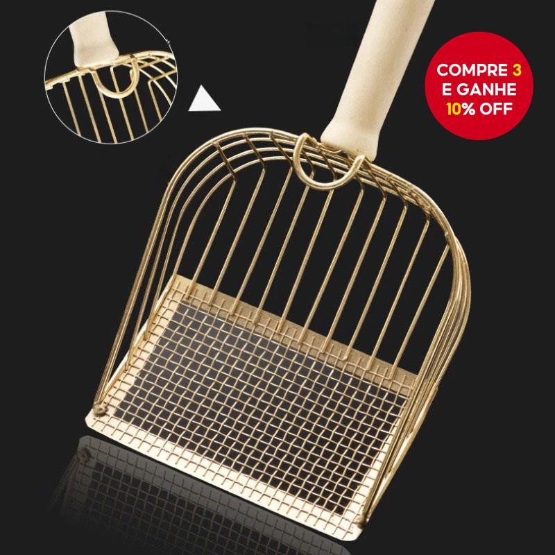  Pá de areia para gatos com furo fino de metal 2 em 1 com coletor de fezes multifuncional tamanho grande.