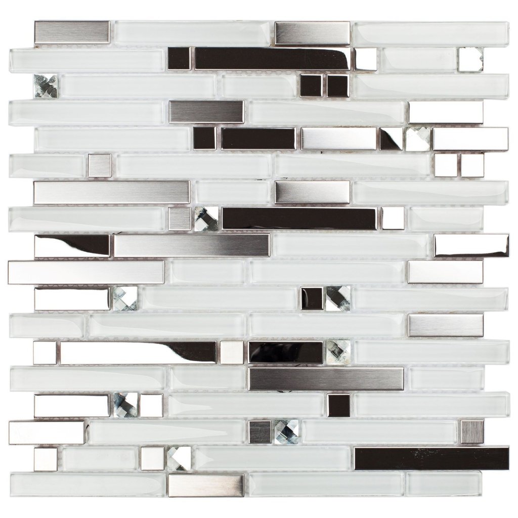 Pastilha de Vidro e Metal de 29cm X 29cm Rende  Glass Mosaic Espelhado/Escovado