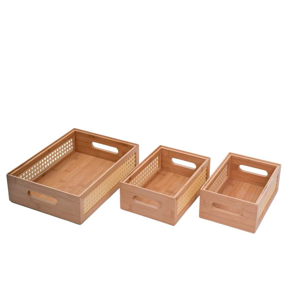Kit 3 Caixas Organizadoras Empilháveis de Bambu E Palhinha 22cm, 24cm E 32cm - Oikos em Oferta na Shopee