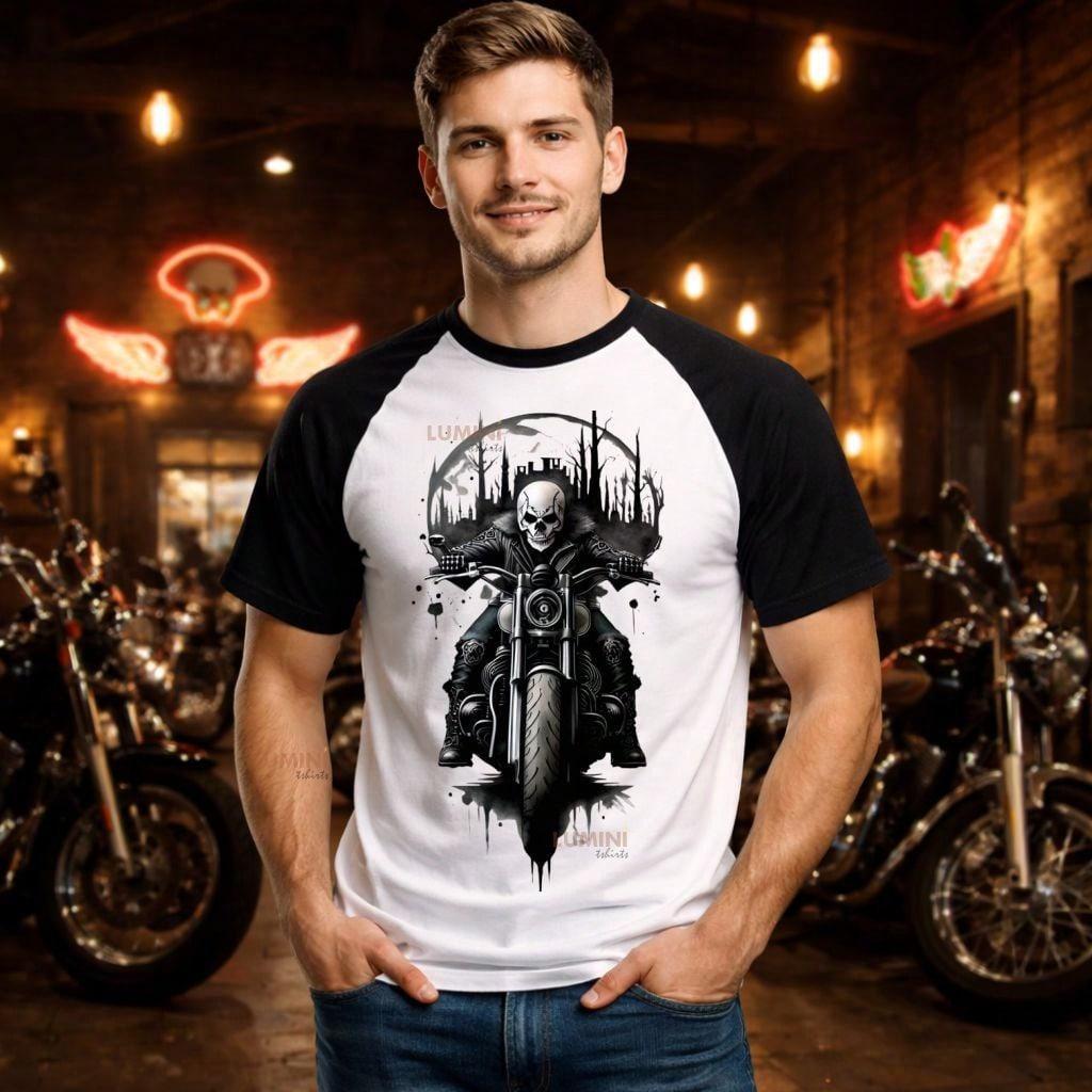 Camiseta RAGLAN Unissex, MOTOQUEIRO, moda casual, Blusa personalizada, moda masculina, moda feminina