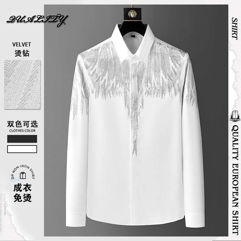 Camisa masculina Street Wear bens europeus arte camisa masculina magro-ajuste não-ferro camisa masculina