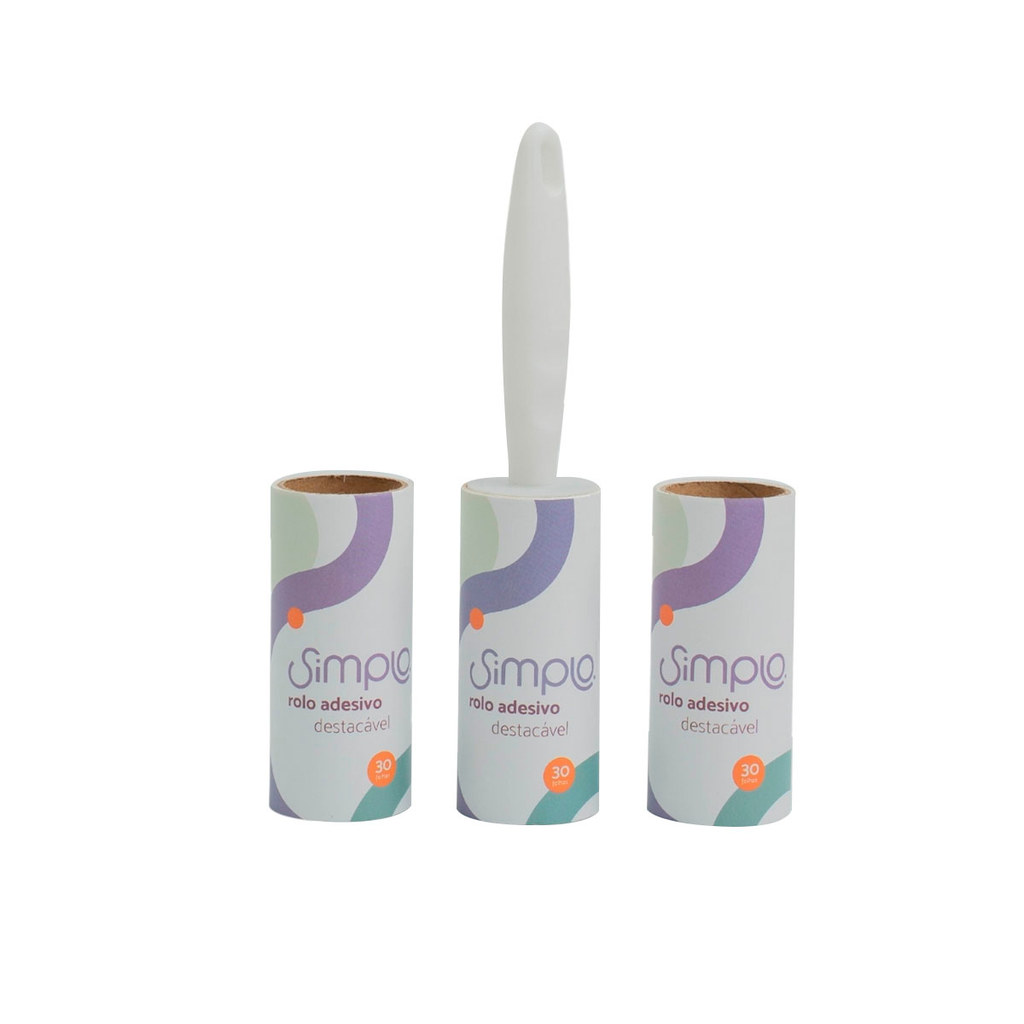 kit rolo adesivo e 2 refis tira pelo com 30 folhas - simplo