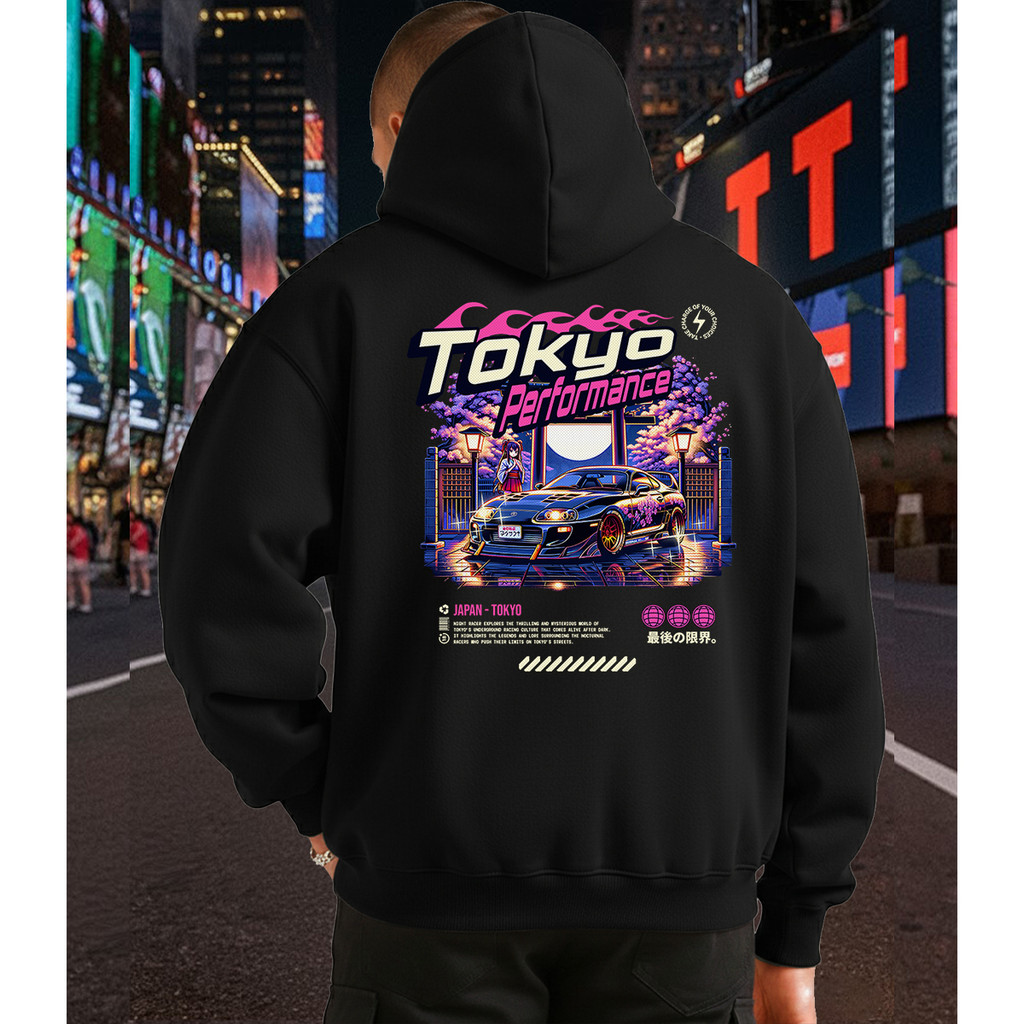 Moletom Streetwear Tokyo Performance Estampada Carro Japonês Estampado Capuz Flanelado Unissex Macio
